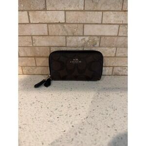Auth COACH Signature Compact Coin Wallet Brown   Pre-owned